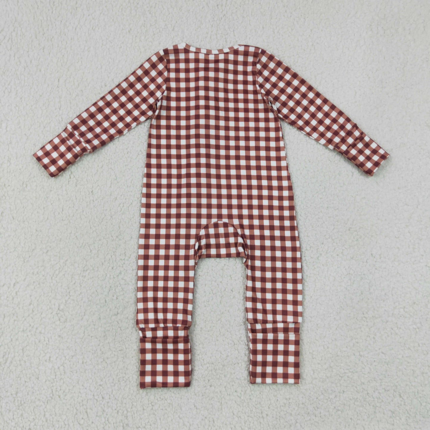 LR3113 Newborn Baby Boys Red Checked Fall Two Way Zip Convertible Rompers
