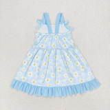 GSD1066 small daisy flower blue lace bow sleeveless dress