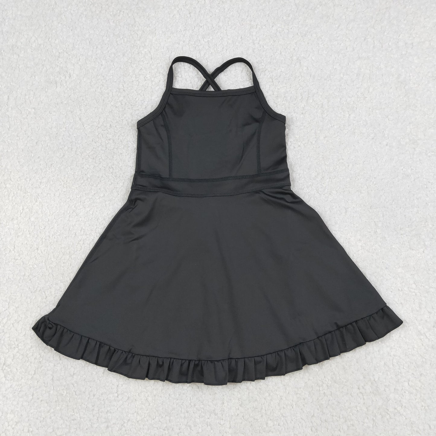 S0552 Kids Baby Girls Black Knit Knee Length Active Wear Dresses