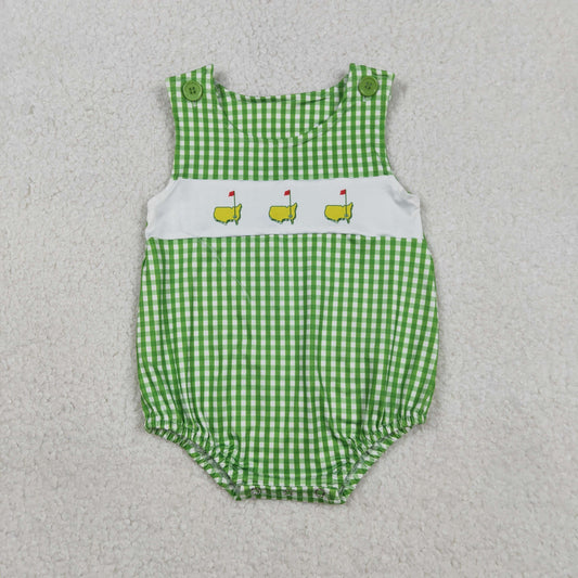 RTS NO MOQ(In Stock) SR3454 Golf Course Red Flag Green Plaid Vest Jumpsuit
