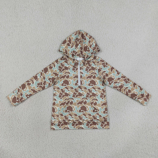 Daddy and Me Long Sleeve Southern Khaki Camo Zipper Pocket Hoodies Top