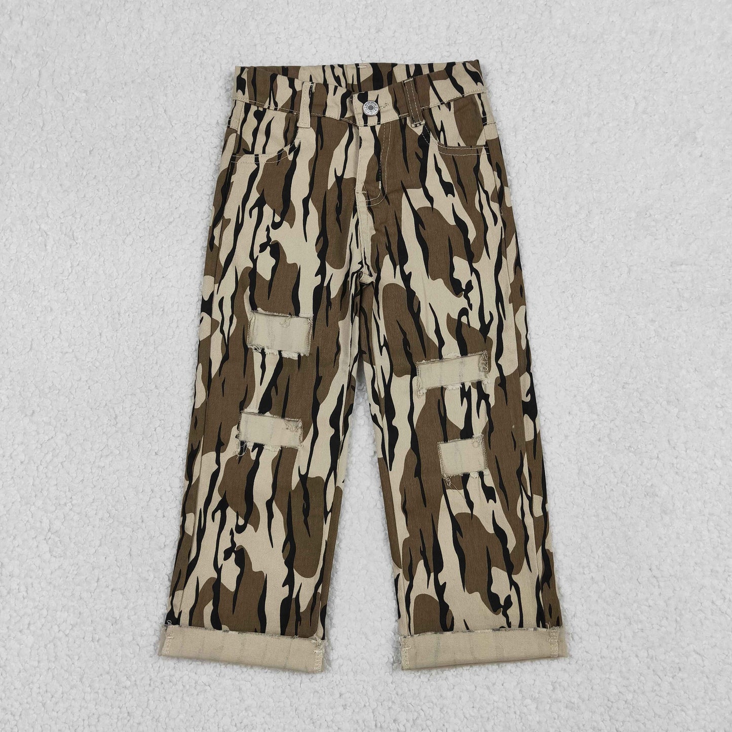 P0373 Kids Baby Boys Southern Olive Camo Tree Branches Denim Pants Jeans