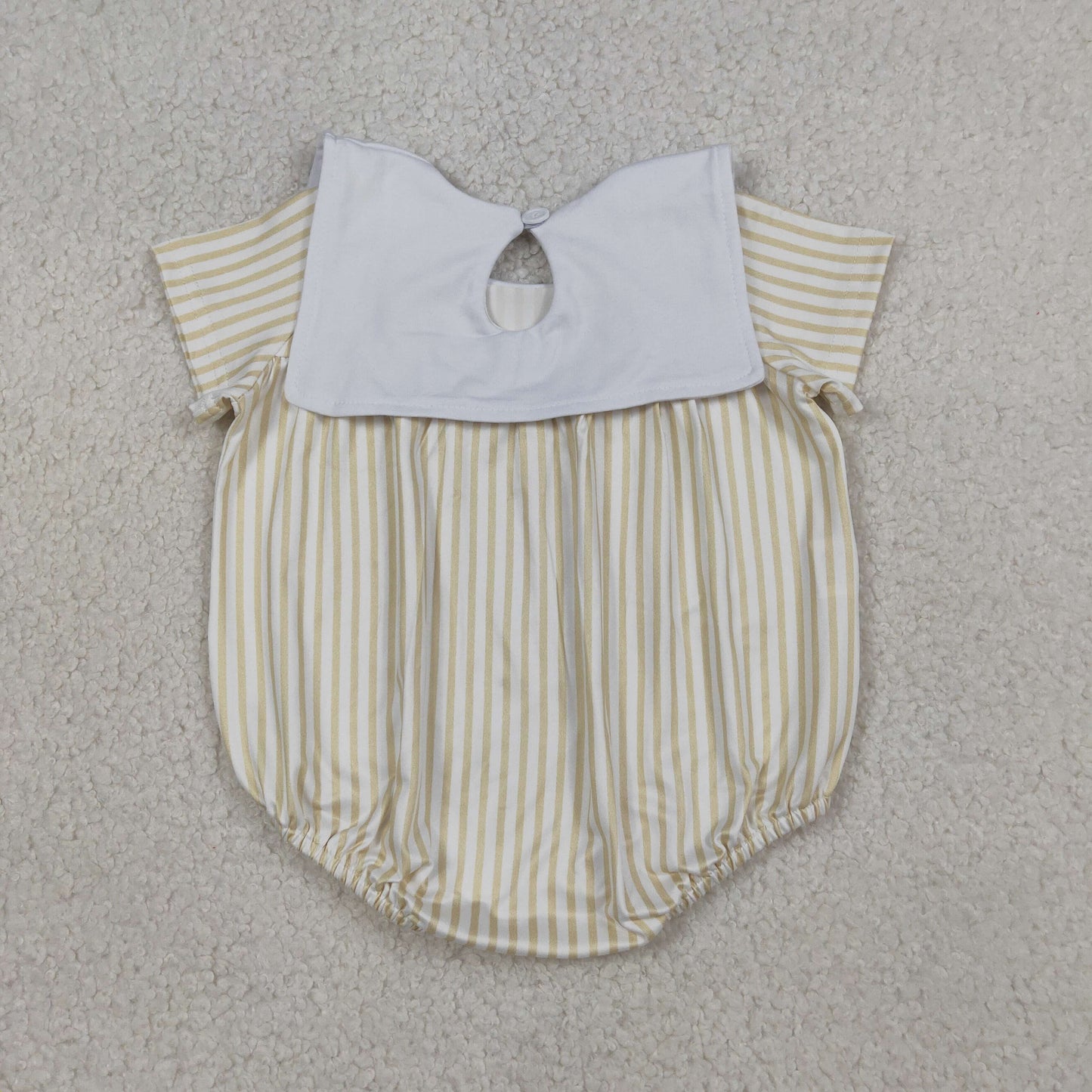 SR3802 Newborn Embroidery Cross Sheep Baby Boy Sleeveless Yellow Stripe Romper