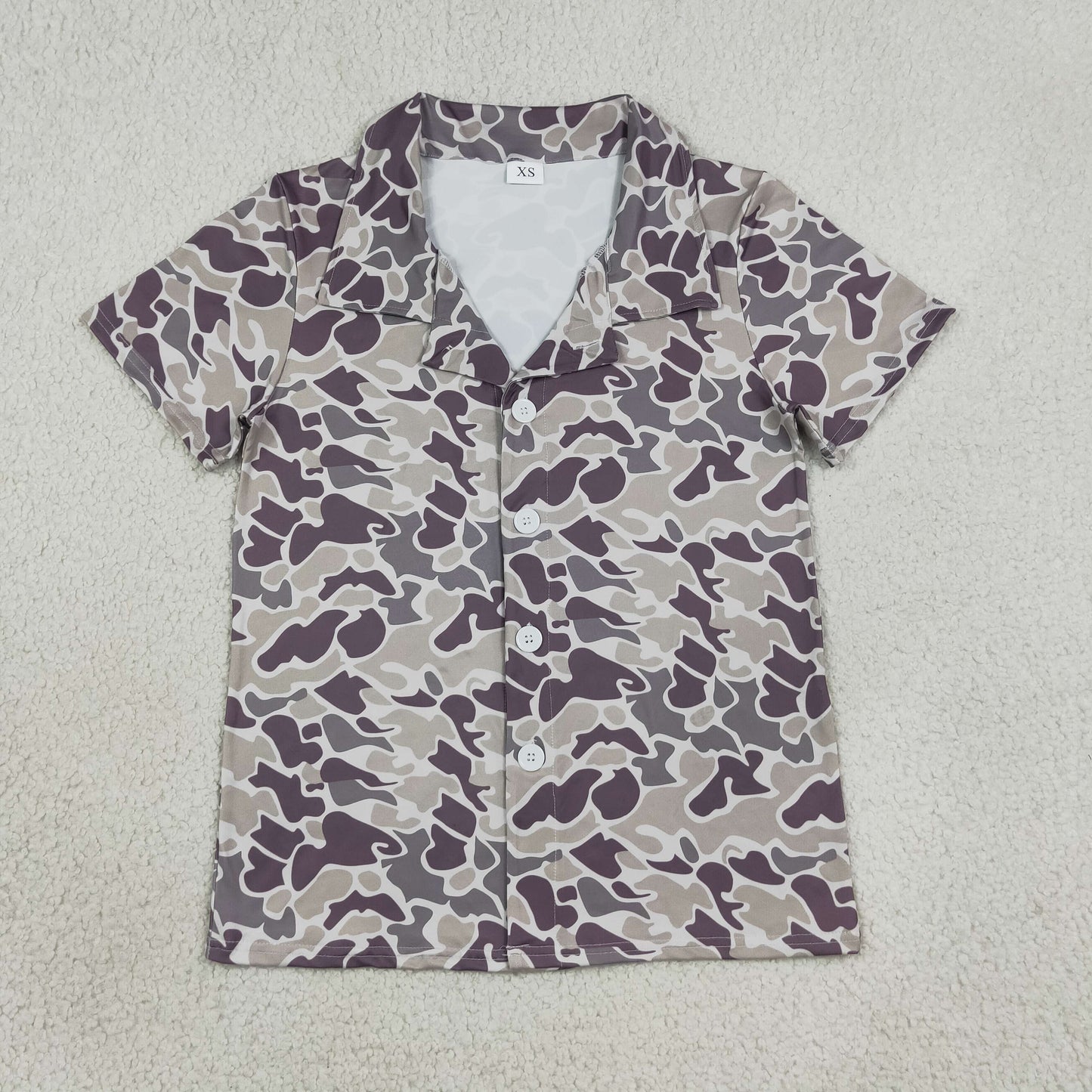 BT1607 Adult Men Short Sleeve Southern Grey Camo Button Shirts Top