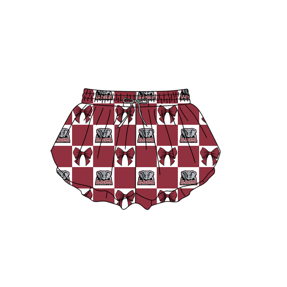 Custom Milk Silk Order MOQ:3 or 5 pcs Each Design Team State Girl Summer Bow Dark Red Shorts-26.1.17