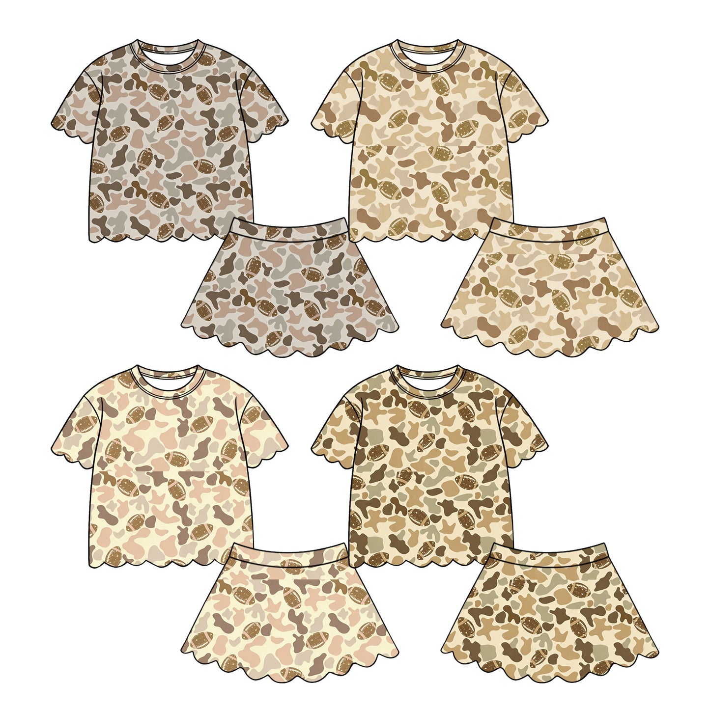 26.1.16 Custom (Moq 3 or 5) Sibling Baby Girl Short Sleeve Football Team Top Ruffle Mini Skirt 2Pcs Set