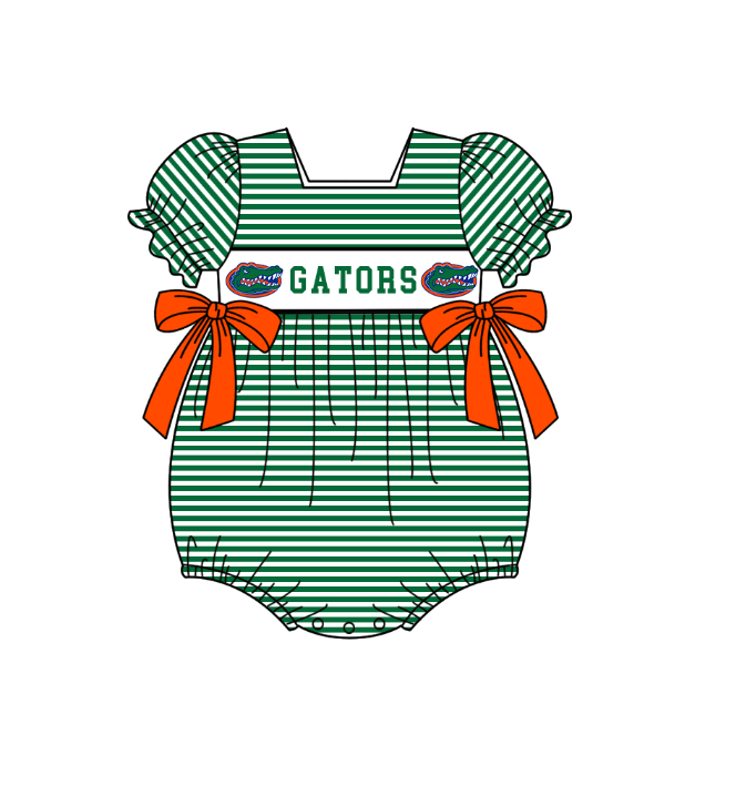 1.29 Custom Order Moq 3 Baby Infant Girl Gators Team Bows Ruffle Rompers
