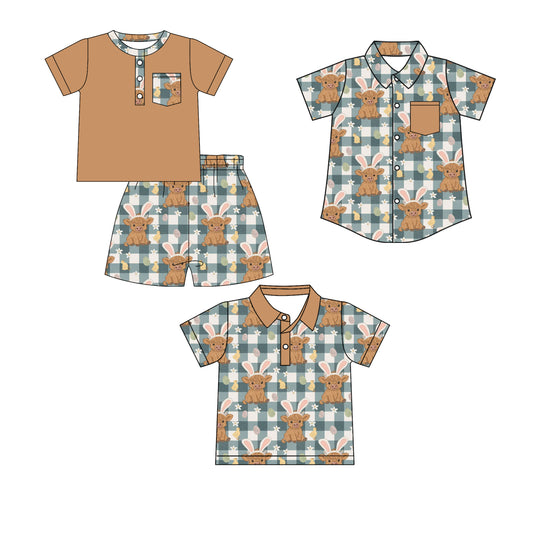26.1.13 Custom MOQ:3 or 5 pcs each design milk silk Sibling baby boy clothes easter bunny short sleeve shorts sets and tops 2