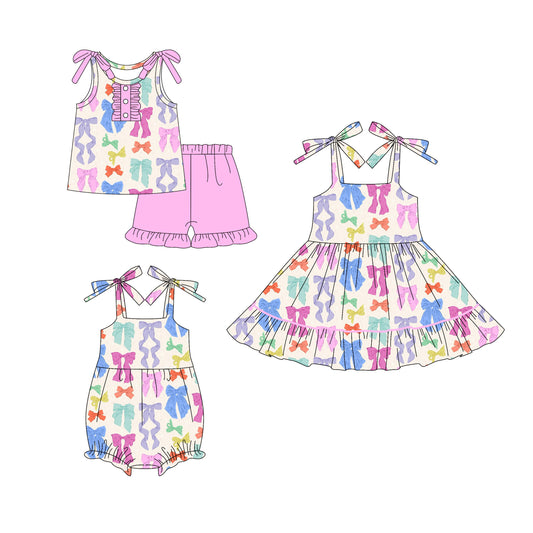 26.1.17 Custom (Moq 3 or 5) Sibling Baby Girl Bow Short Sleeve Shorts Sets Girls Dress Romper