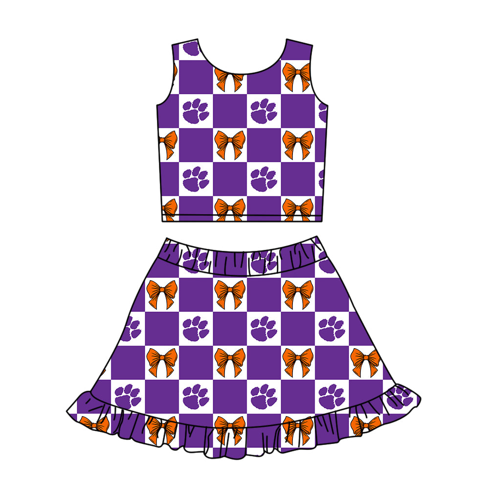 Custom Milk Silk Order MOQ:3 or 5 pcs Each Design Team State Girl Summer Bow Purple Sleeveless Skirts Sets-26.1.23