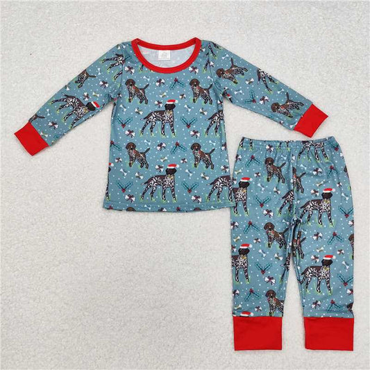 BLP0850 Brother Boys Christmas Dog Bamboo Zip Rompers Pajamas Clothes Sets