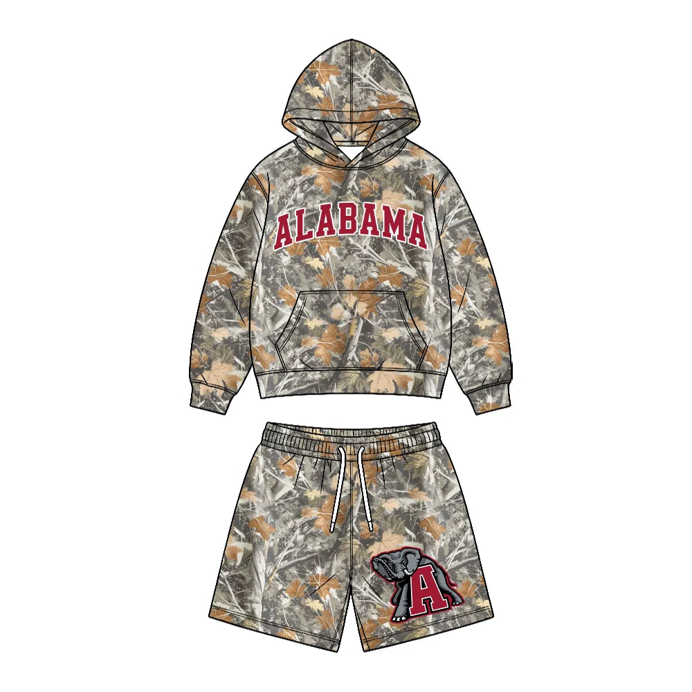 Custom Order Baby Boys Leaves Camo Alabama Pocket Hoodie Short Team Clothes Sets