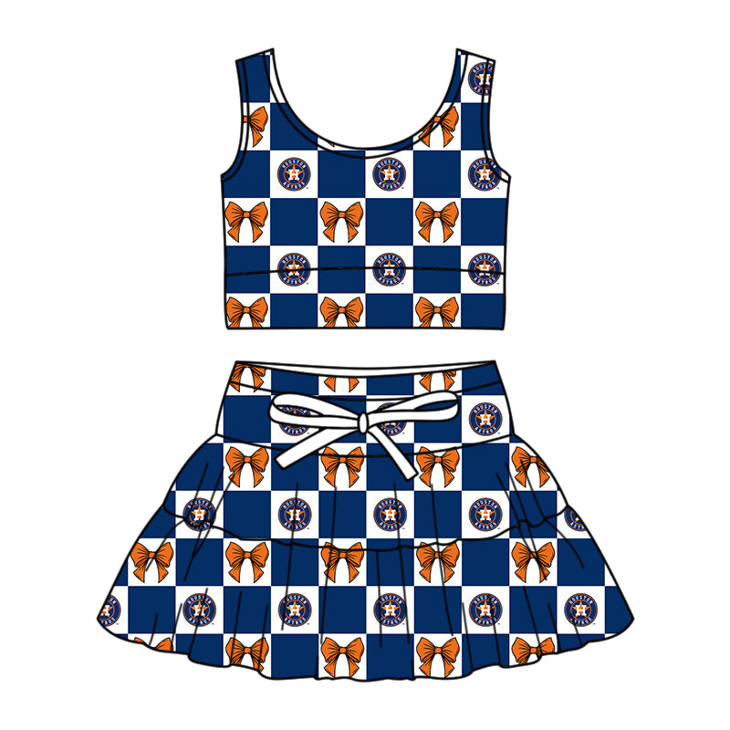 Custom Milk Silk Order MOQ:3 or 5 pcs Each Design Team State Girl Summer Bow Blue Sleeveless Skirts Sets 3 and dress and shorts-26.1.21