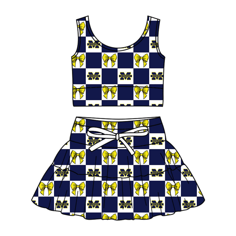 Custom Milk Silk Order MOQ:3 or 5 pcs Each Design Team State Girl Summer Bow Sleeveless Skirts Sets 3 and dress and shorts-26.1.22