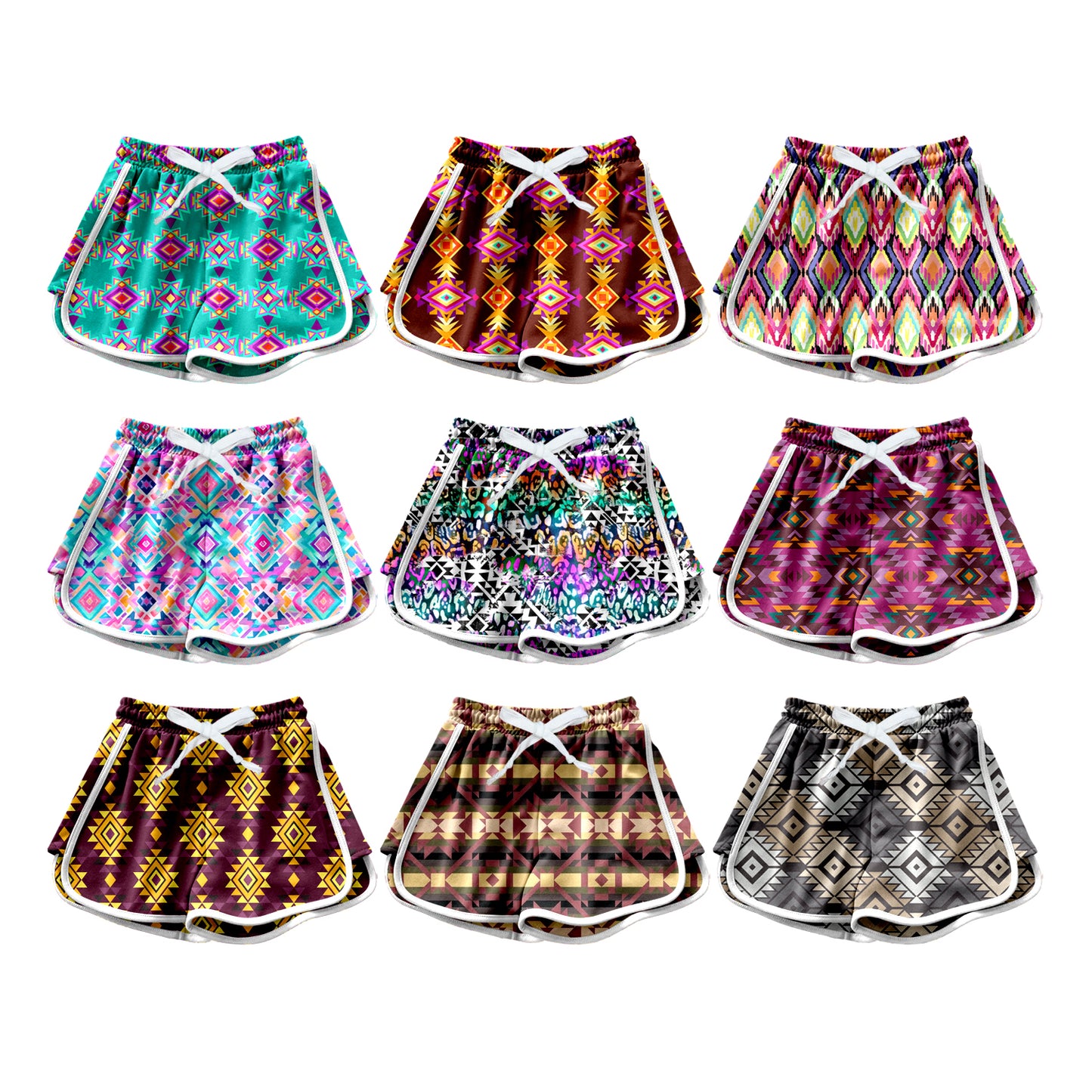 26.1.2 Custom MOQ:3 or 5 pcs each design milk silk Sibling baby girl clothes summer geometric shorts 9