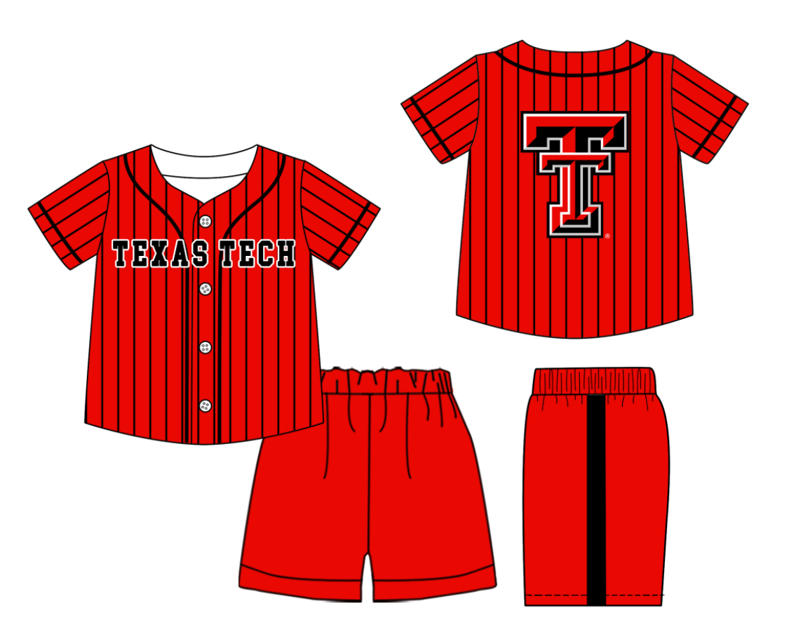 Custom Milk Silk Order MOQ:3 or 5 pcs Each Design Team State Kids Summer Red Short Sleeve Shorts Sets-26.1.20