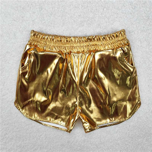 4.14  8 Colors Sibling Baby Girls Pockets Leather Metallic Elastic Bottom Shorts