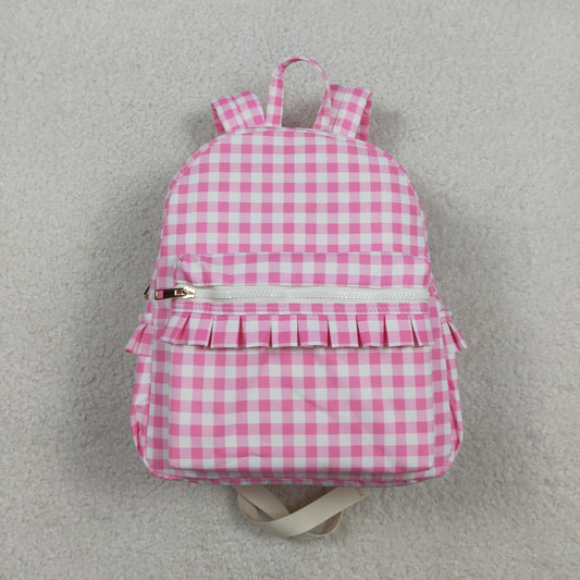 BA0086 Kids Baby Girl Children Pink Checkered Back Bags
