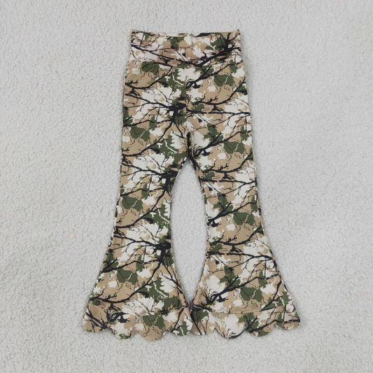 P1035 Kids Baby Girls Southern Leaves Camo Flare Scallop Pants Bottom
