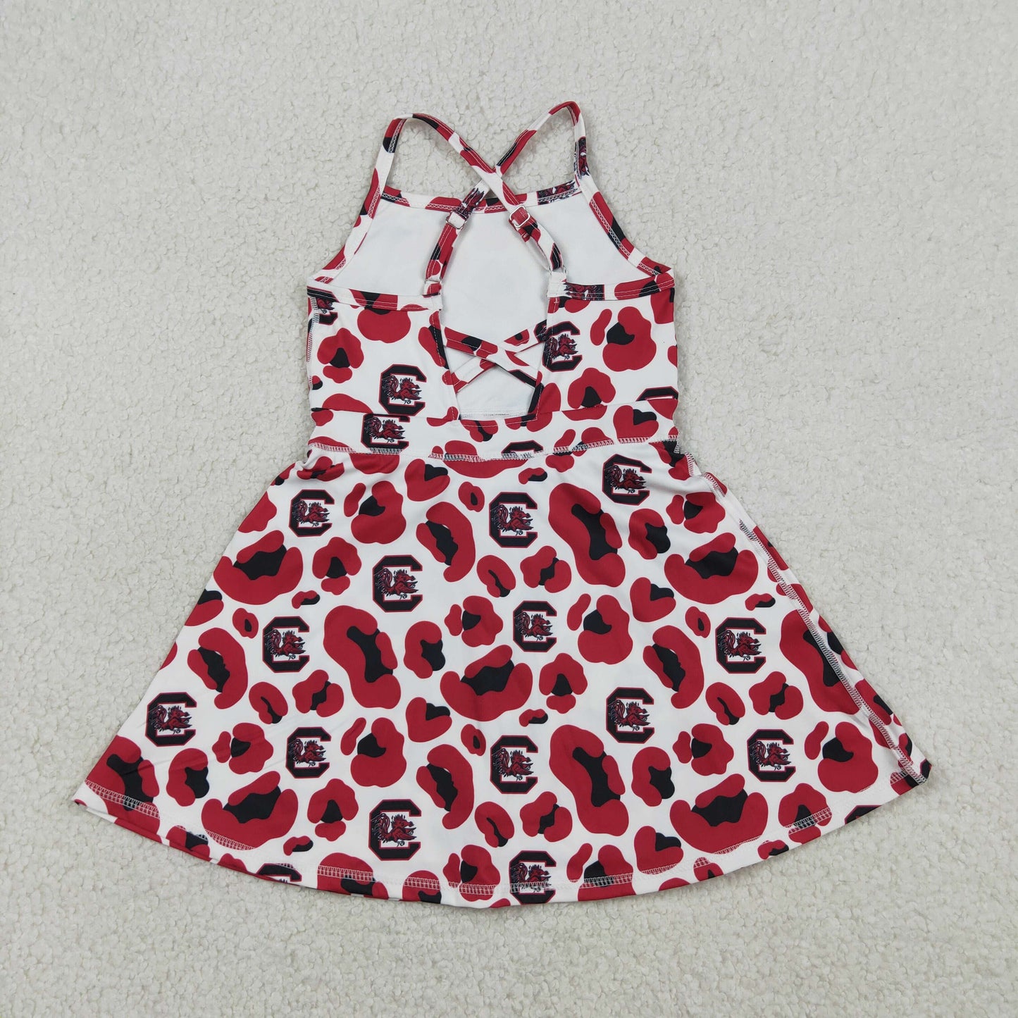 GSD3633 Kids Baby Girl Strap Red Leopard South Carolina Team Yoga Active Shorts Knee Length Dress