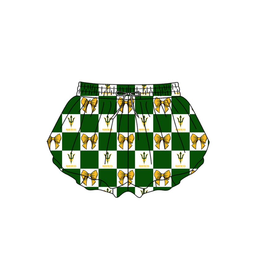 Custom Milk Silk Order MOQ:3 or 5 pcs Each Design Team State Girl Summer Bow Green Shorts
