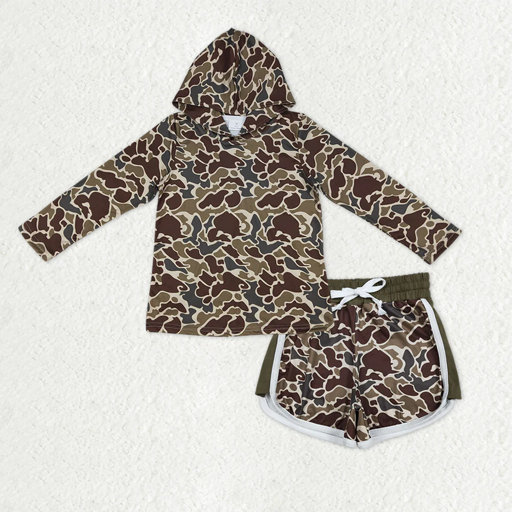 RTS NO MOQ（In Stock) BT1650+SS0745 baby boys clothes camouflage hooded long sleeve shorts sets