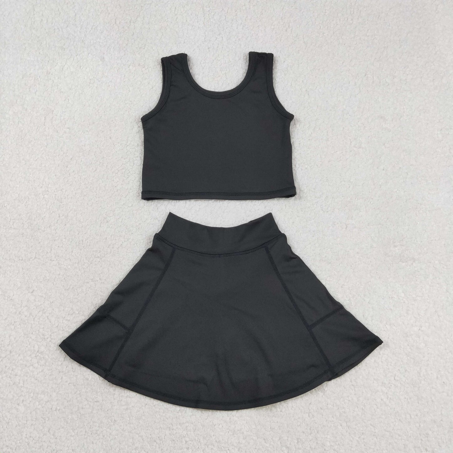 GSD1982 Kids Baby Girl Black Vest Top Yoga Sports Skorts Clothes Sets