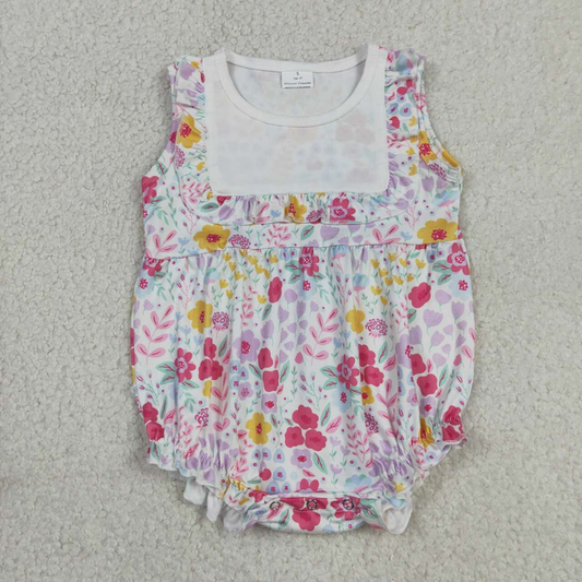 SR4021 Newborn Baby Girls Sleeveless Colorful Flowers Ruffle Rompers