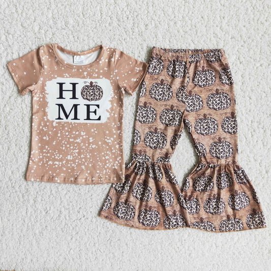 9.1 RTS NO MOQ A10-13 Girls Alphabet Top Pumpkin Flared Pants Set