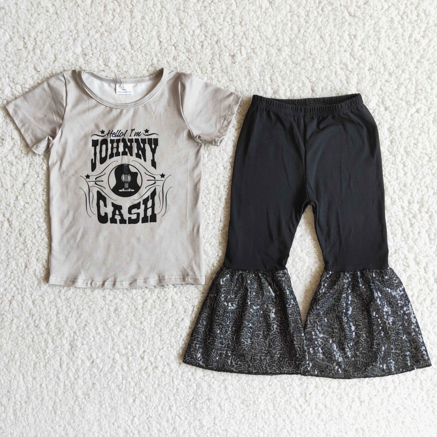 A17-14 Baby Black Gita Girls Sequin Pants Clothes Set