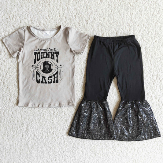 A17-14 Baby Black Gita Girls Sequin Pants Clothes Set