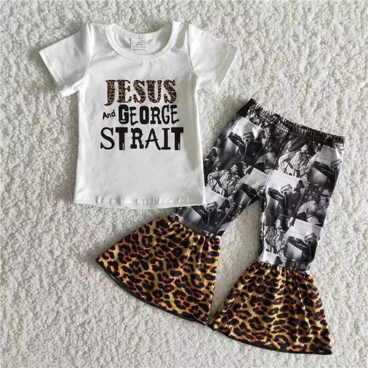 A18-10 Jesus white short sleeve gray panther print pants