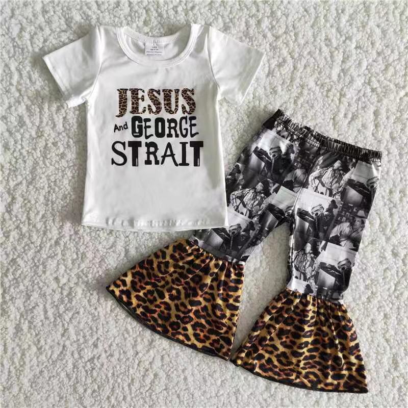 A18-10 Jesus white short sleeve gray panther print pants
