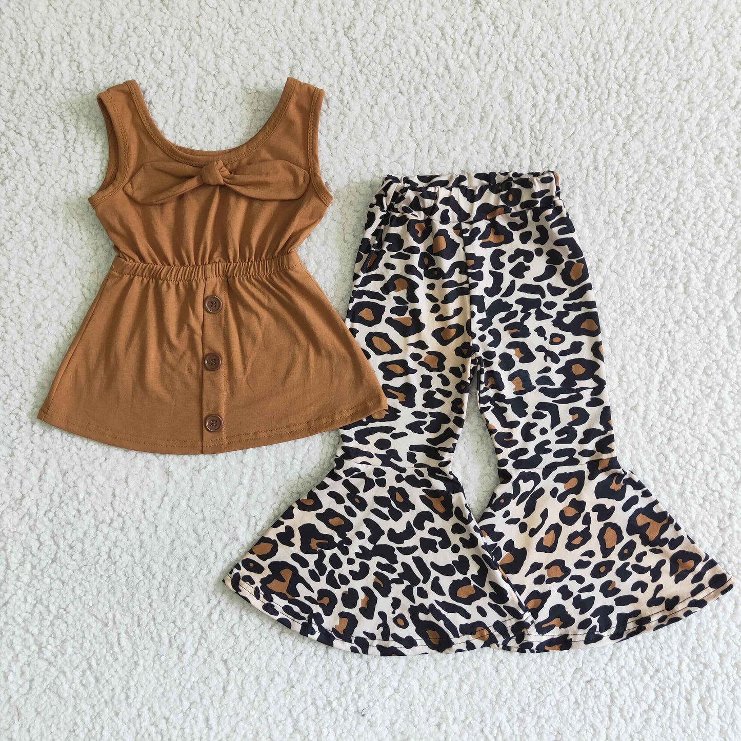 A18-3 Brown strap top with leopard print bell bottoms