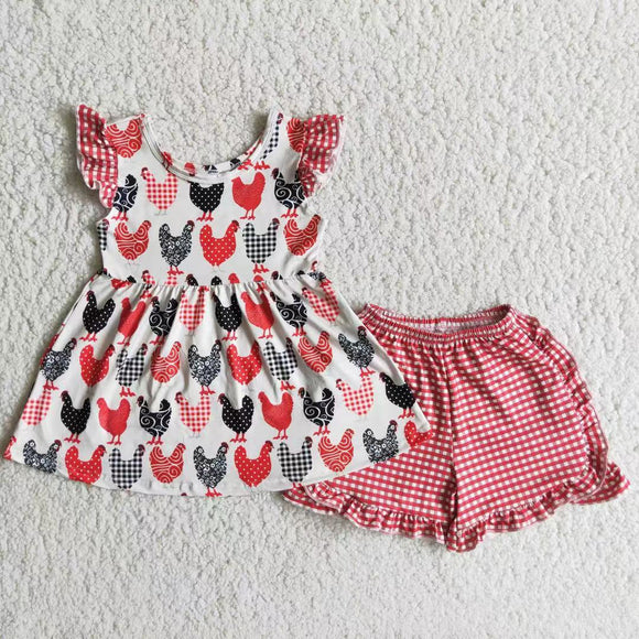 A3-22 Rooster red plaid shorts