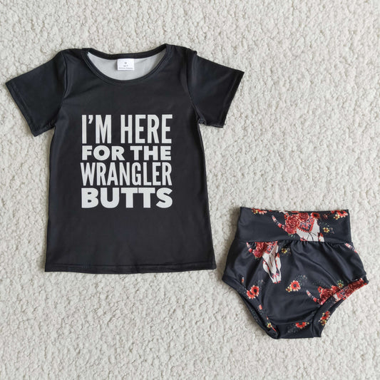 A7-8 Black letter short sleeve top floral thong
