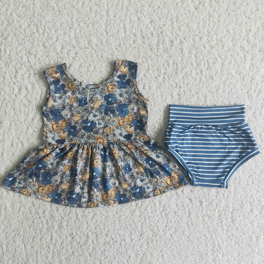 A8-11 Sleeveless yellow floral striped thong suit