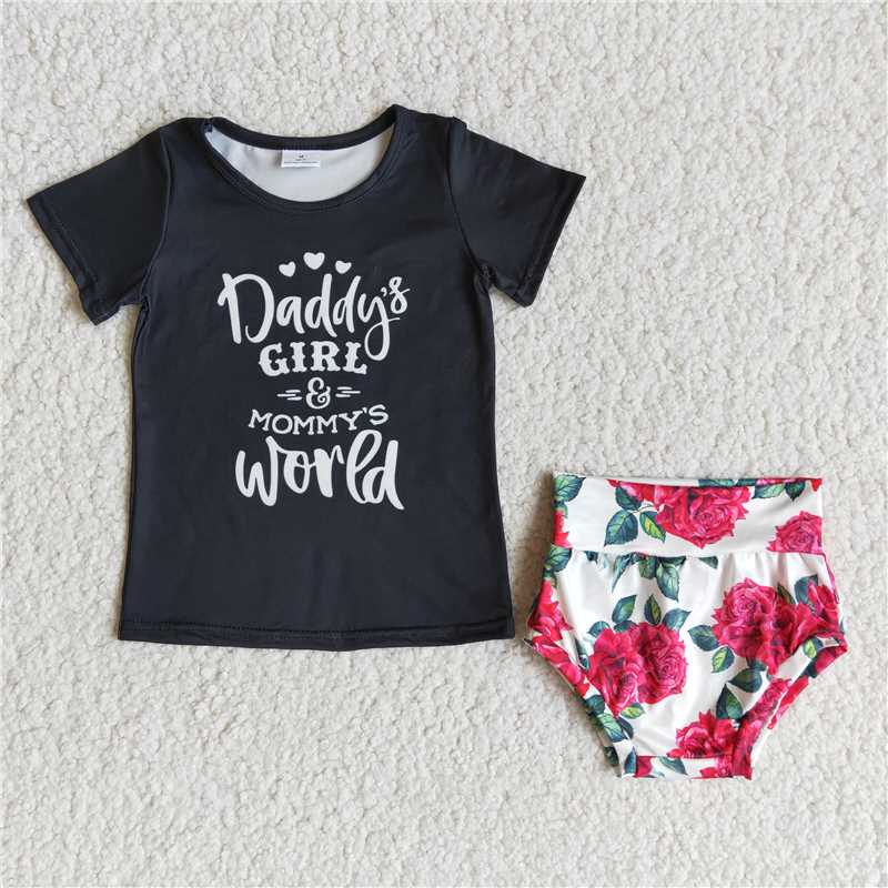 A9-4 black Daddy GIRL offset print briefs set