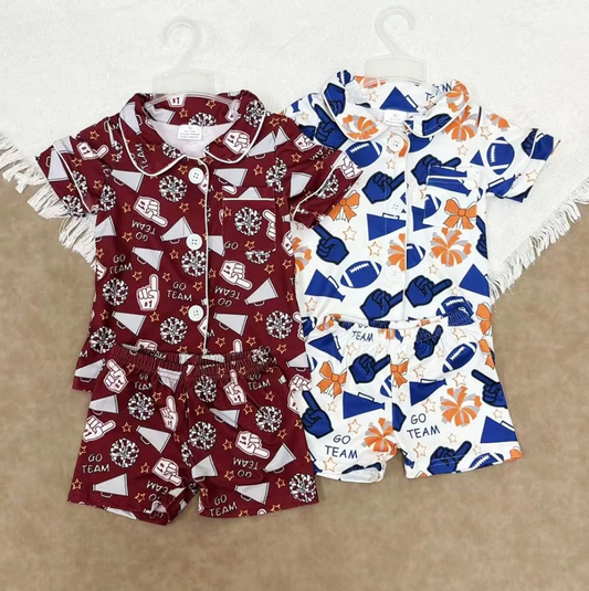 Sibling baby girl clothes Football Bow Pattern short sleeve shorts sets