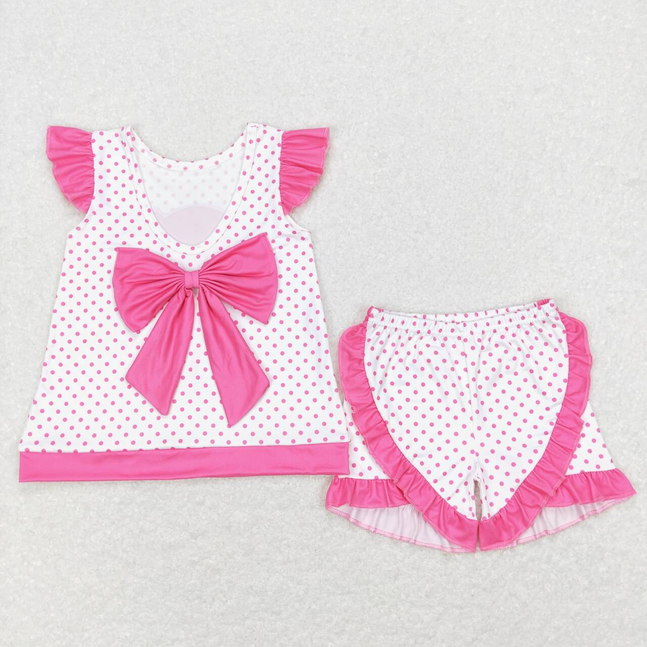 GSSO0384 barbie head polka dot pink lace short-sleeved shorts set