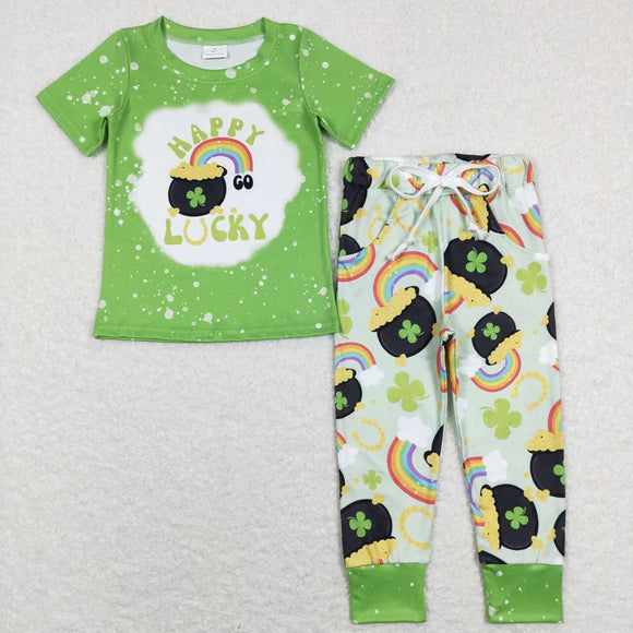 BSPO0219 happy lucky Four-leaf Clover Rainbow Gold coin green short-sleeved pantsuit