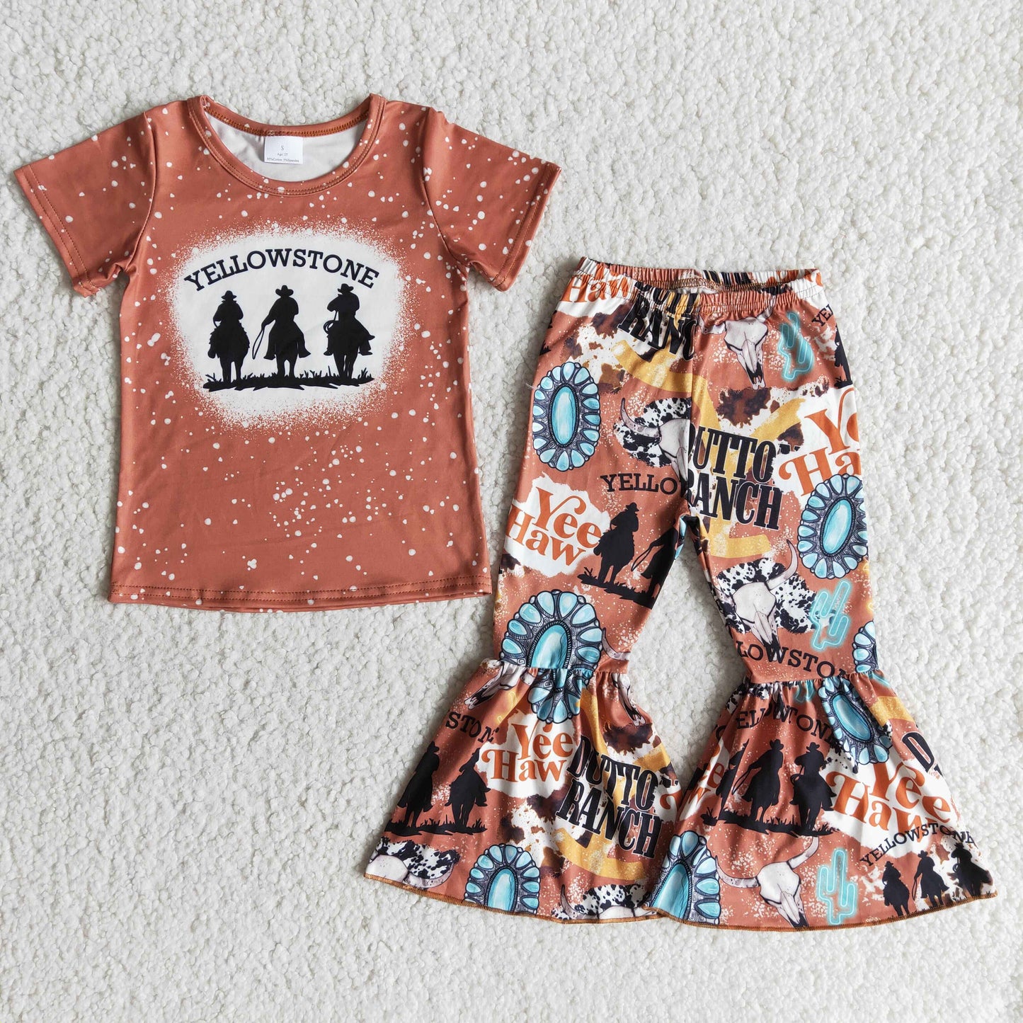 B1-19 Baby Girls Western Horse Bell Pants Clothing Sets