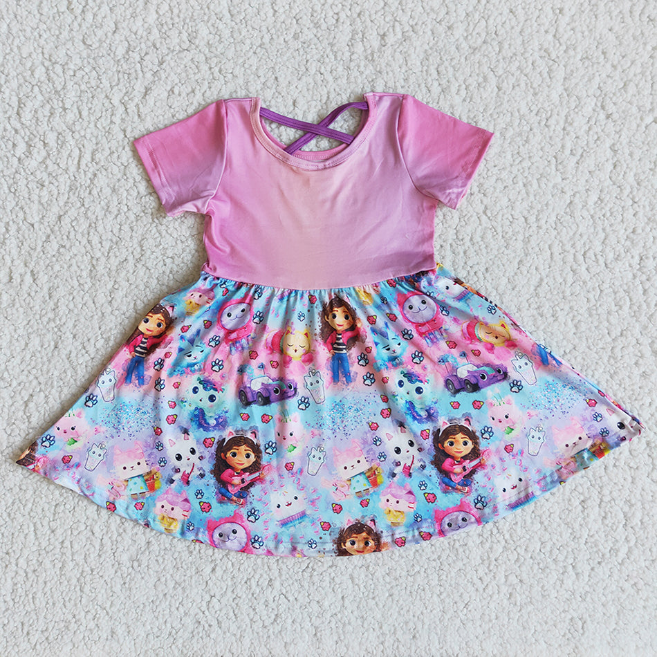 B1-3 Baby Girls Pink Short Sleeve Twirl Knee Length Dresses