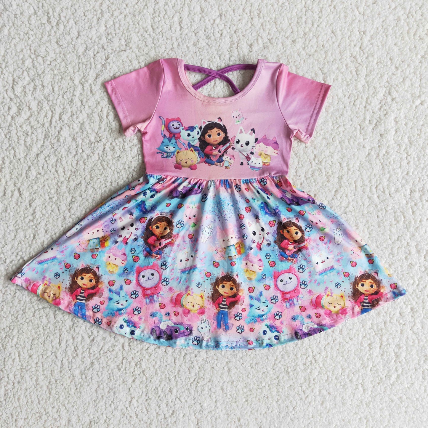 B1-3 Baby Girls Pink Short Sleeve Twirl Knee Length Dresses
