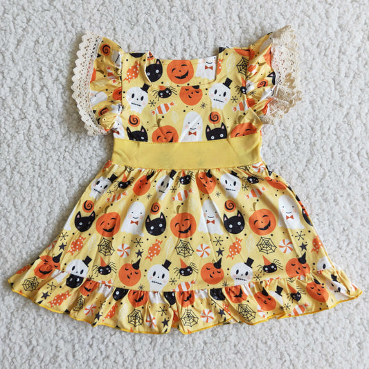 9.1 RTS NO MOQ B10-9 Small Pumpkin Yellow Lace Dress