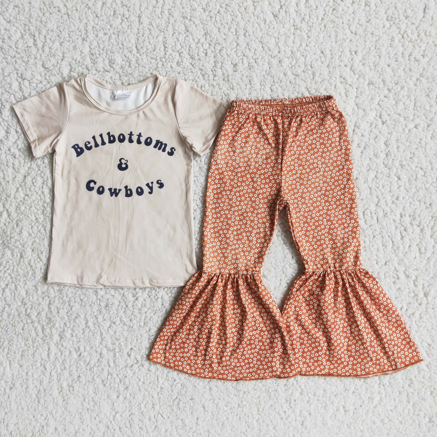 B14-13 Baby Girl Western Short Sleeve Top Cowboys pants Clothes Set outfits