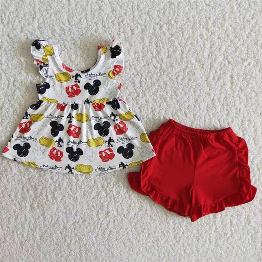 RTS NO MOQ（In Stock ) B15-16 Girl Cartoon Print Bell shorts Outfit