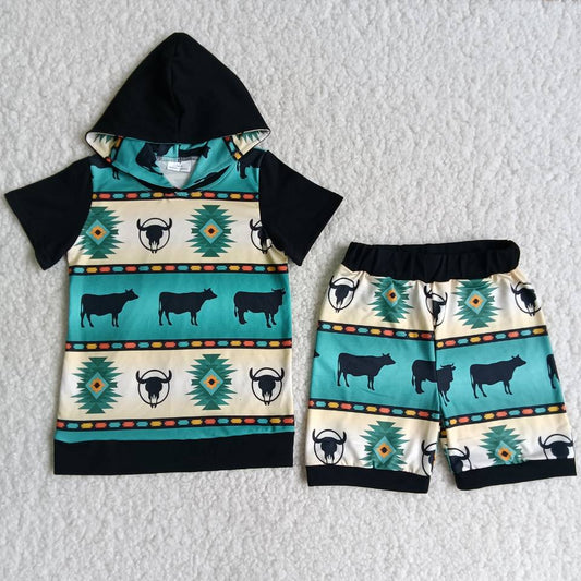 5.17 RTS NO MOQ B4-1 Cow Pattern Boys Hoodie Set