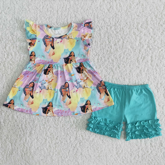 B4-2 Black Rapunzel blue shorts suit
