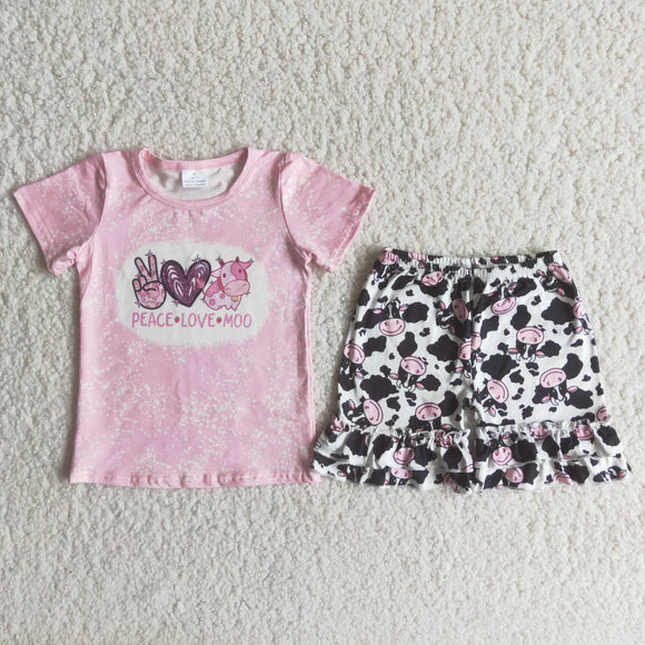 B5-3 Pink short-sleeved cowspot shorts suit